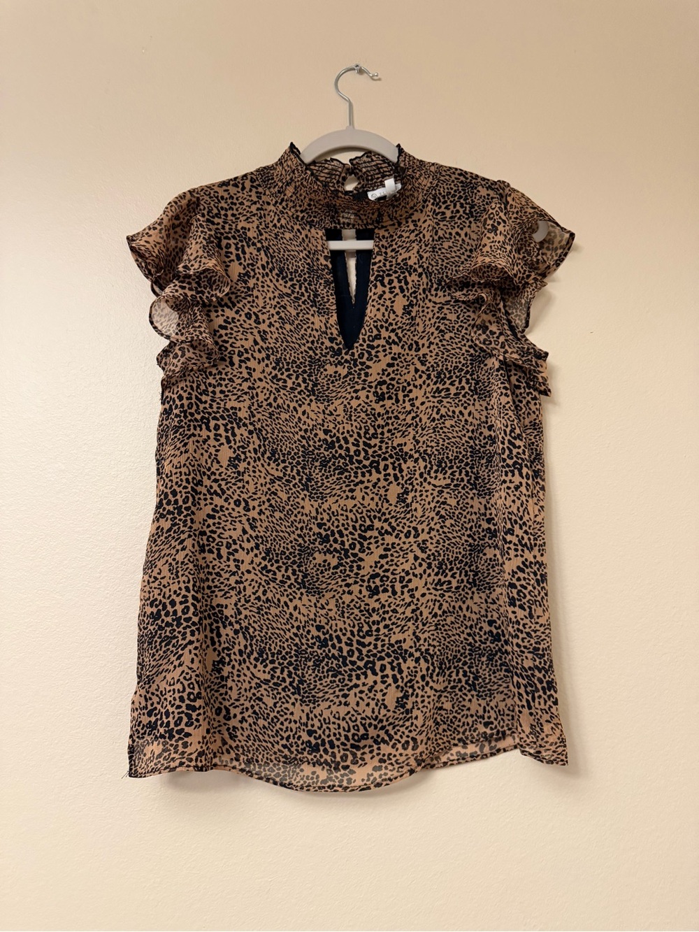 Animal Print Ruffle Sleeve Blouse - Brown/Black